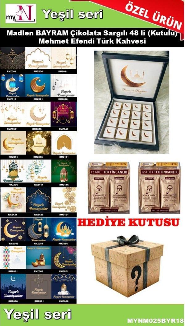 Flurose Bayram Çikolatası 48 Li (Kutulu) Mehmet Efendi Türk Kahvesi Hediyeli Yeşil Seri - Image 1