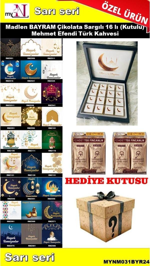 Flurose Bayram Çikolatası 16 Lı (Kutulu) Mehmet Efendi Türk Kahvesi Hediyeli Sarı Seri - Image 1