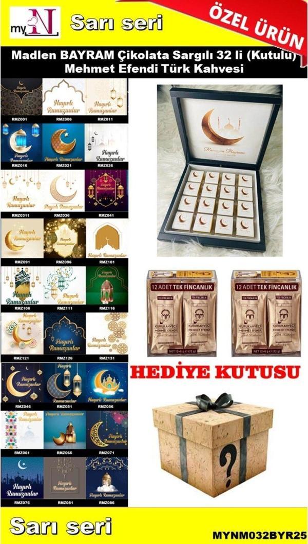 Flurose Bayram Çikolatası 32 Li (Kutulu) Mehmet Efendi Türk Kahvesi Hediyeli Sarı Seri - Image 1