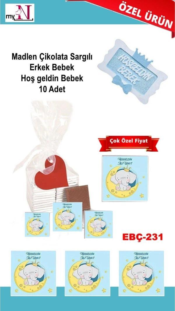 Flurose Madlen Çikolata Sargılı Erkek Bebek Hoş Geldin Bebek 10 Adet - Image 1