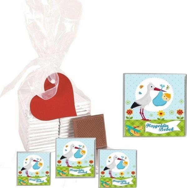 Agrand Madlen Çikolata Hoşgeldin Bebek Marka 35 Adet Jelatin Poşetli Kalpli Etiketli - Image 1