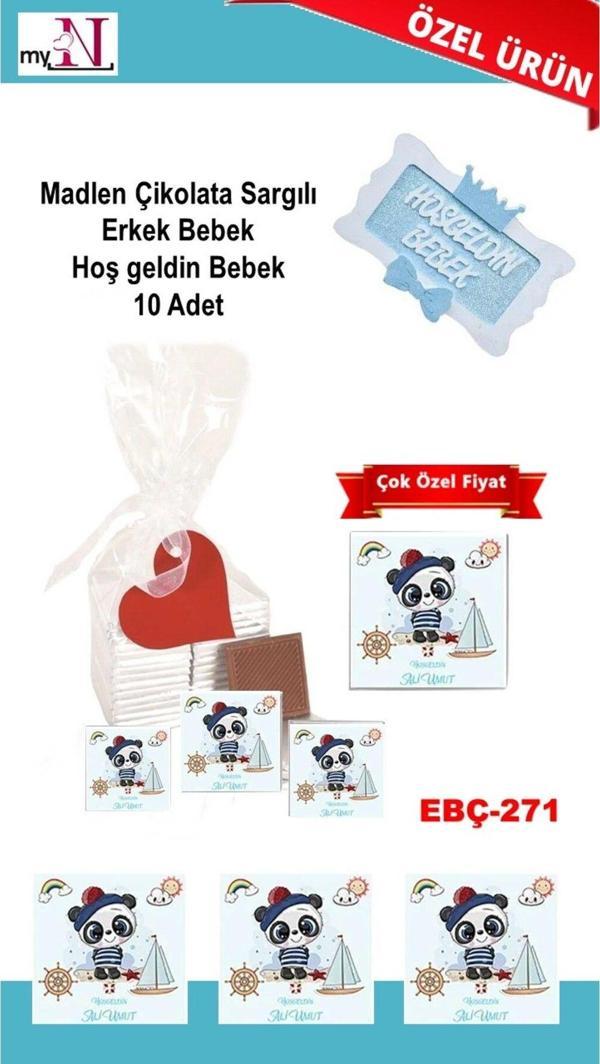 Flurose Madlen Çikolata Sargılı Erkek Bebek Hoş Geldin Bebek 10 Adet - Image 1
