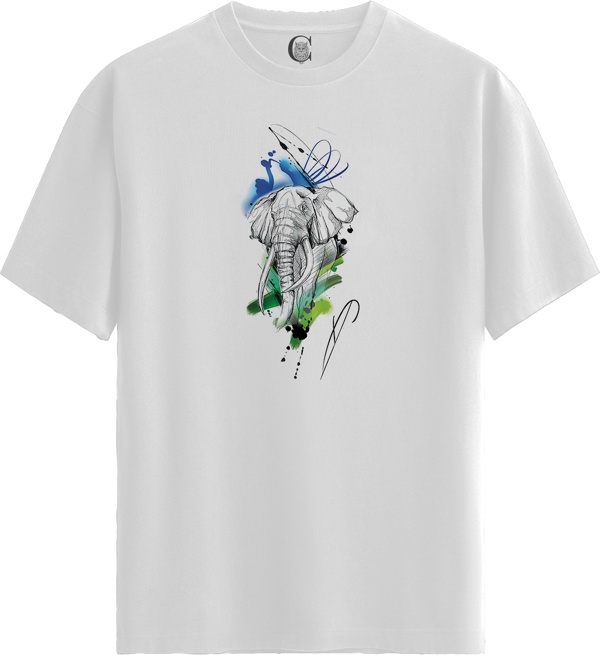 Elephant Art - %100 Pamuklu Kadın Beyaz Tişört - Premium Quality - Image 1
