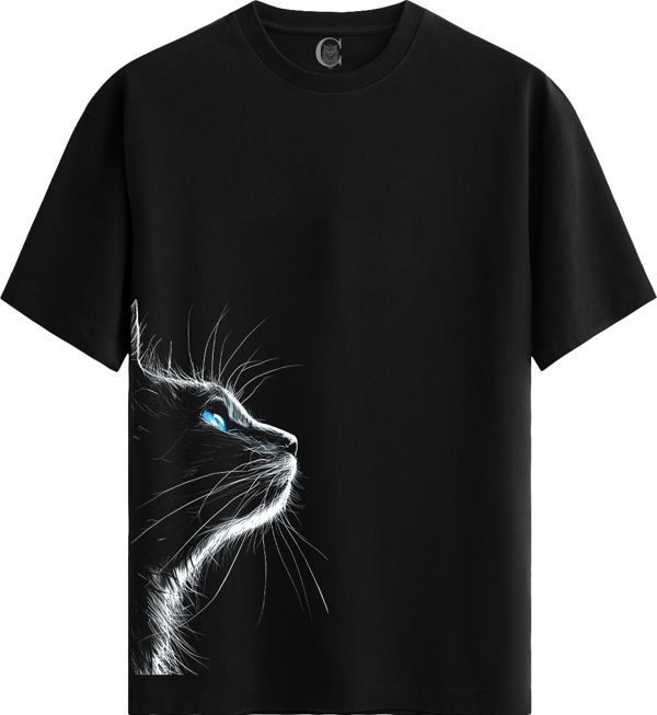 Neon Cat %100 Pamuklu Kadın Siyah Tişört - Premium Quality - Image 1