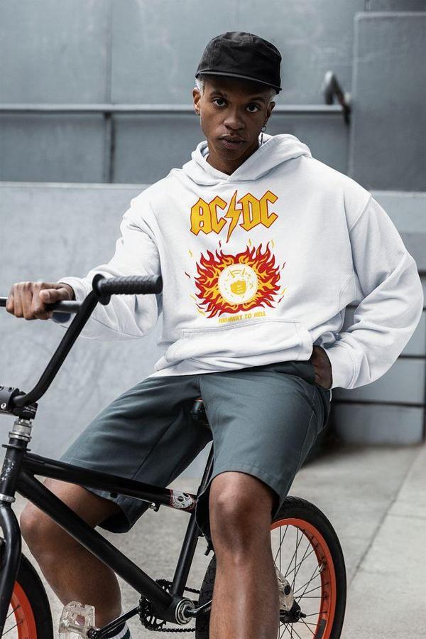 AC DC Highway To Hell Baskılı Unisex Oversize Rock Metal Hoodie - Image 1