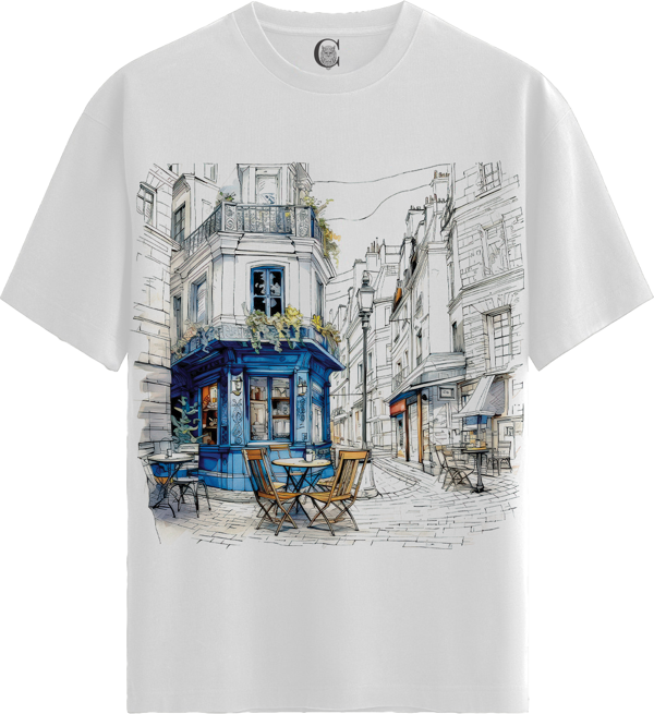 Parisian Cafe - %100 Pamuklu Kadın Beyaz Tişört - Premium Quality - Image 1