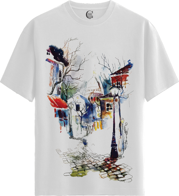 Parisian Nightscape - %100 Pamuklu Kadın Beyaz Tişört - Premium Quality - Image 1