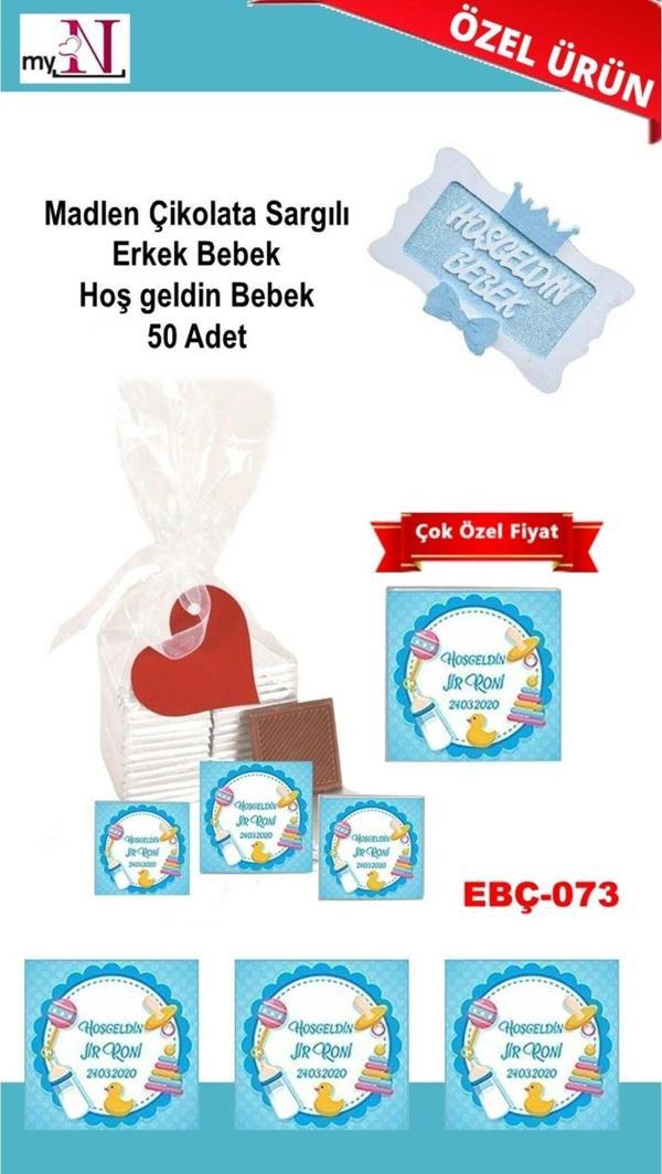 Flurose Madlen Çikolata Sargılı Erkek Bebek Hoş Geldin Bebek 50 Adet - Image 1