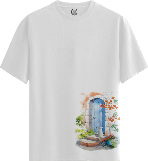 Blue Door - %100 Pamuklu Kadın Beyaz Tişört - Premium Quality - Image 1