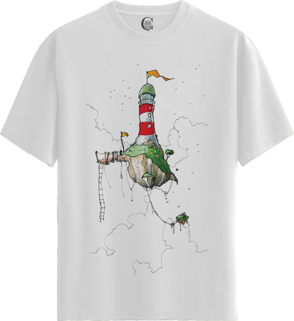 Floating Lighthouse - %100 Pamuklu Kadın Beyaz Tişört - Premium Quality - Image 1