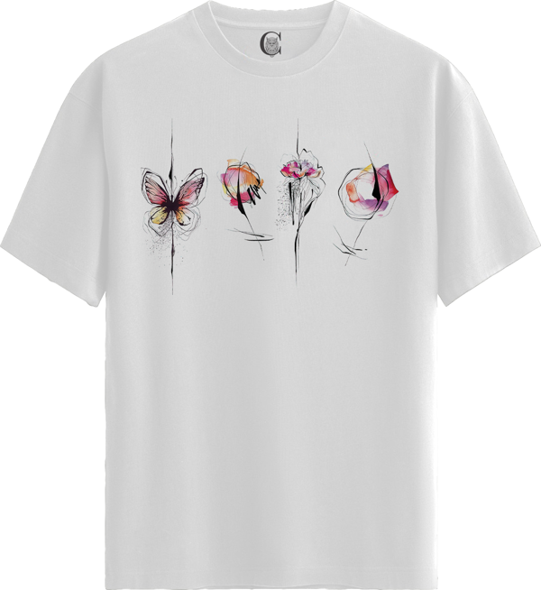 Flutter Bloom - %100 Pamuklu Kadın Beyaz Tişört - Premium Quality - Image 1