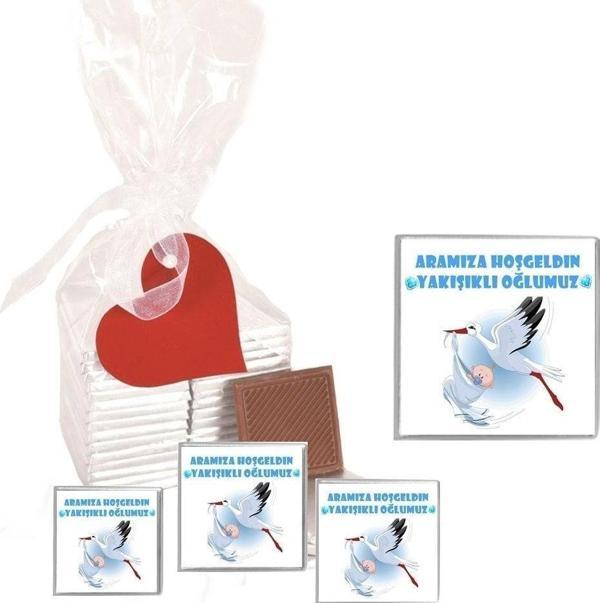 Agrand Madlen Çikolata Aramıza Hoşgeldin Yakışıklı Oğlumuz 35 Adet Jelatin Poşetli Kalpli Etiketli - Image 1