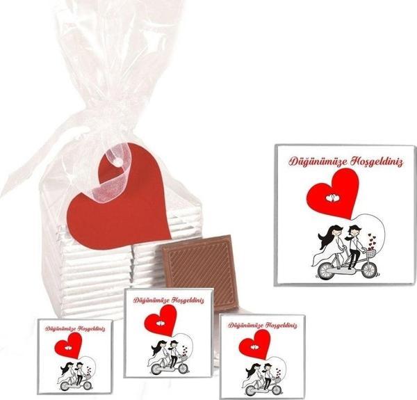 Agrand Madlen Çikolata Sargılı Düğünümüze Hoşgeldiniz Marka 70 Adet Jelatin Poşetli Kalpli Etiketli - Image 1