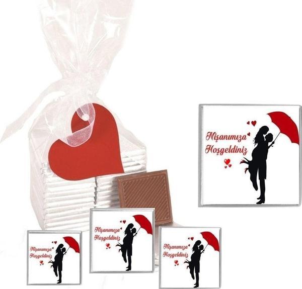 Agrand Madlen Çikolata Nişanımıza Hoşgeldiniz Marka 25 Adet Jelatin Poşette Kurdelalı Kalp Etiketli - Image 1