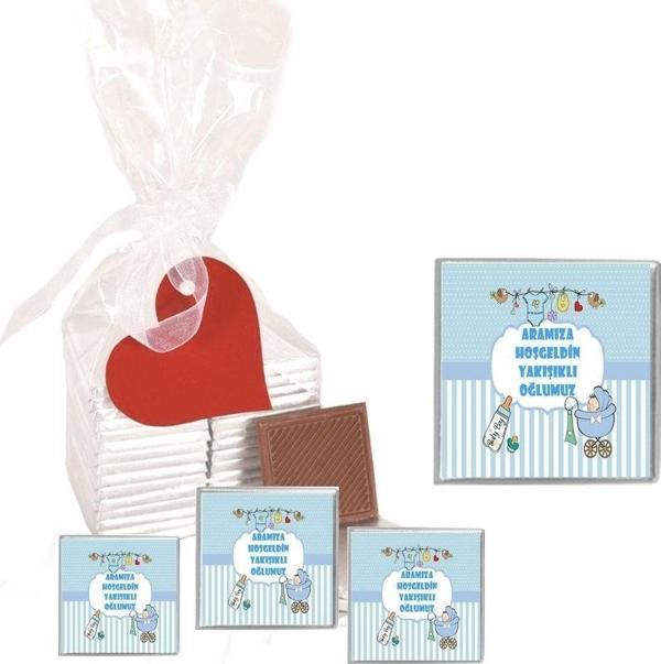 Agrand Madlen Çikolata Aramıza Hoşgeldin Yakışıklı Oğlumuz 35 Adet Jelatin Poşetli Kalpli Etiketli - Image 1