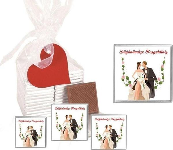 Agrand Madlen Çikolata Sargılı Düğünümüze Hoşgeldiniz Marka 70 Adet Jelatin Poşetli Kalpli Etiketli - Image 1