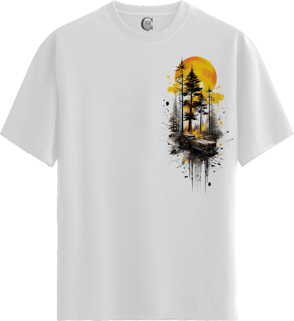 Forest Sunset - %100 Pamuklu Erkek Beyaz Tişört - Premium Quality - Image 1