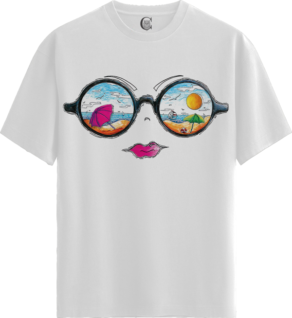Beach Vision - %100 Pamuklu Kadın Beyaz Tişört - Premium Quality - Image 1