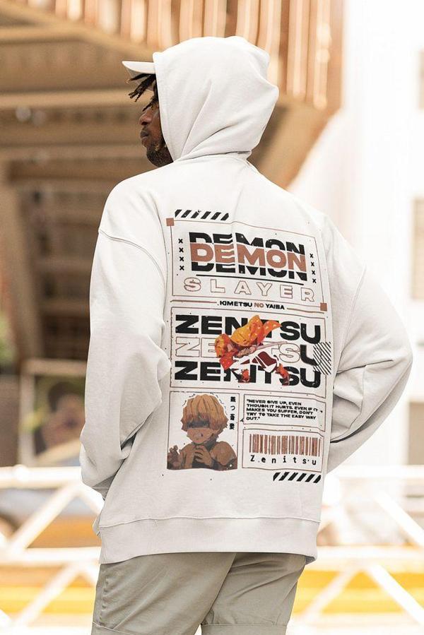 Demon Slayer Zenitsu Baskılı Unisex Oversize Anime Hoodie - Image 1