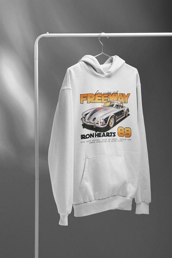 Freeway Iron Hearts 89 Baskılı Unisex Oversize Araba Hoodie - Image 1