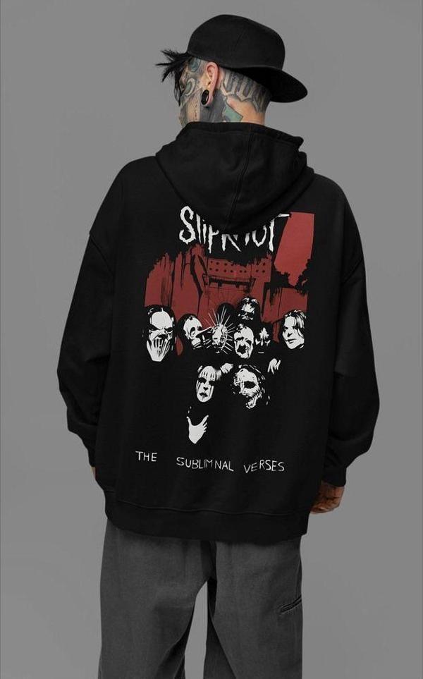 Slipknot The Subliminal Verses Yazılı Unisex Oversize Rock Metal Grubu Hoodie - Image 1