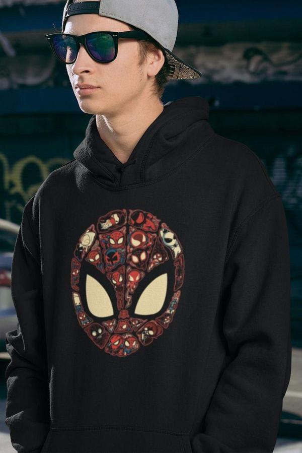 Tasarım Spider-Man Maske Baskılı Unisex Oversize Marvel Hoodie - Image 1
