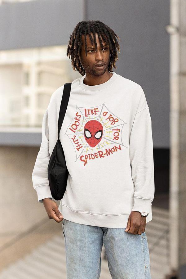 This Looks Like A Job For Spider-Man Yazılı Unisex Oversize Tasarım Örümcek Adam Sweatshirt - Image 1