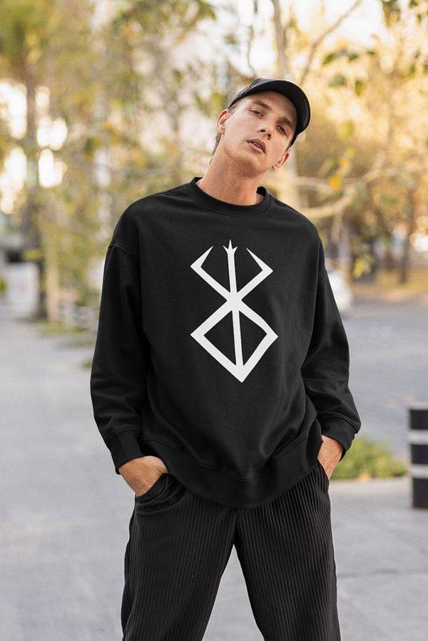 Berserk Anime Logo Baskılı Unisex Oversize Sweatshirt - Image 1