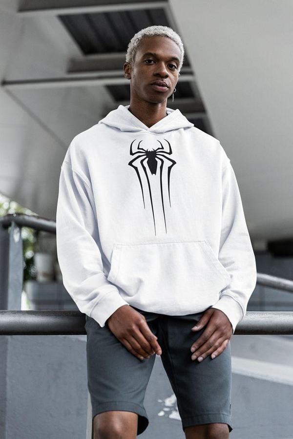 Marvel Örümcek Adam Logo Baskılı Unisex Hoodie, Oversize Spider-Man Hoodie - Image 1
