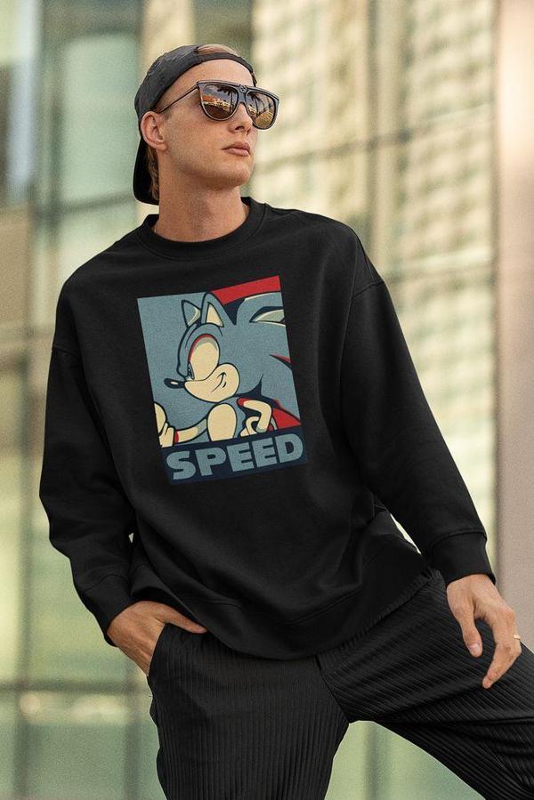 Sonic Speed Baskılı Unisex Oversize Çizgi Film Sweatshirt - Image 1