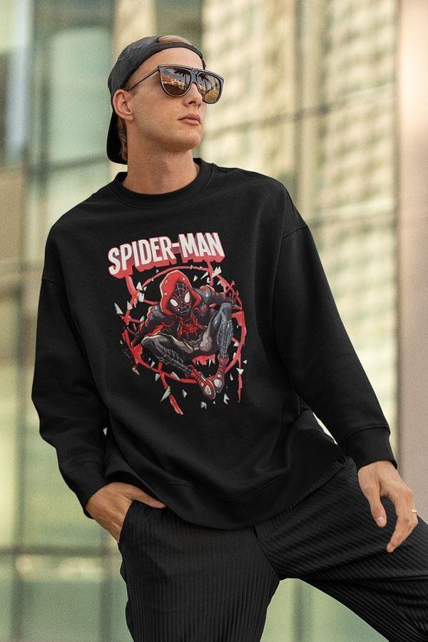 Spider-Man Baskılı Unisex Oversize Örümcek Adam Sweatshirt - Image 1