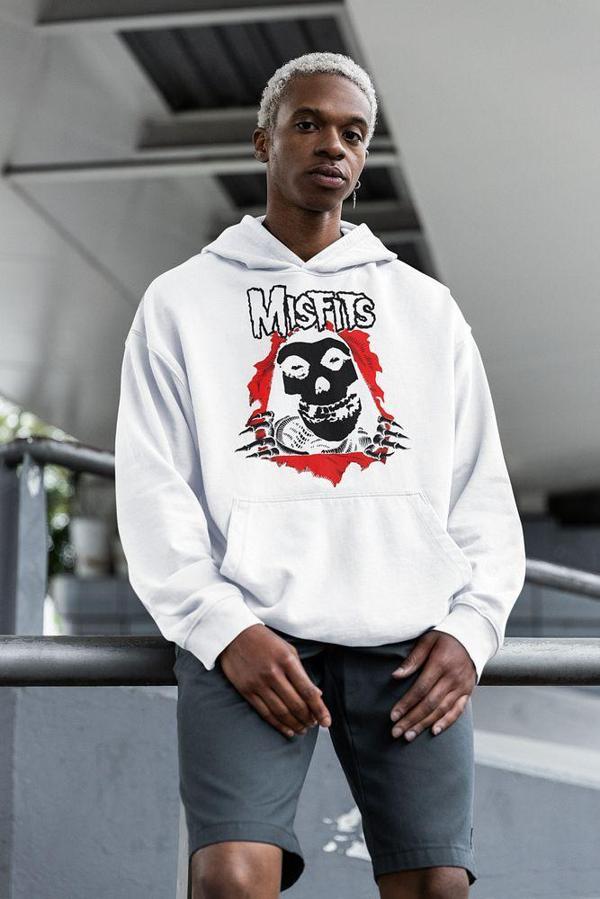 Misfits Baskılı Unisex Oversize Rock Metal Hoodie - Image 1