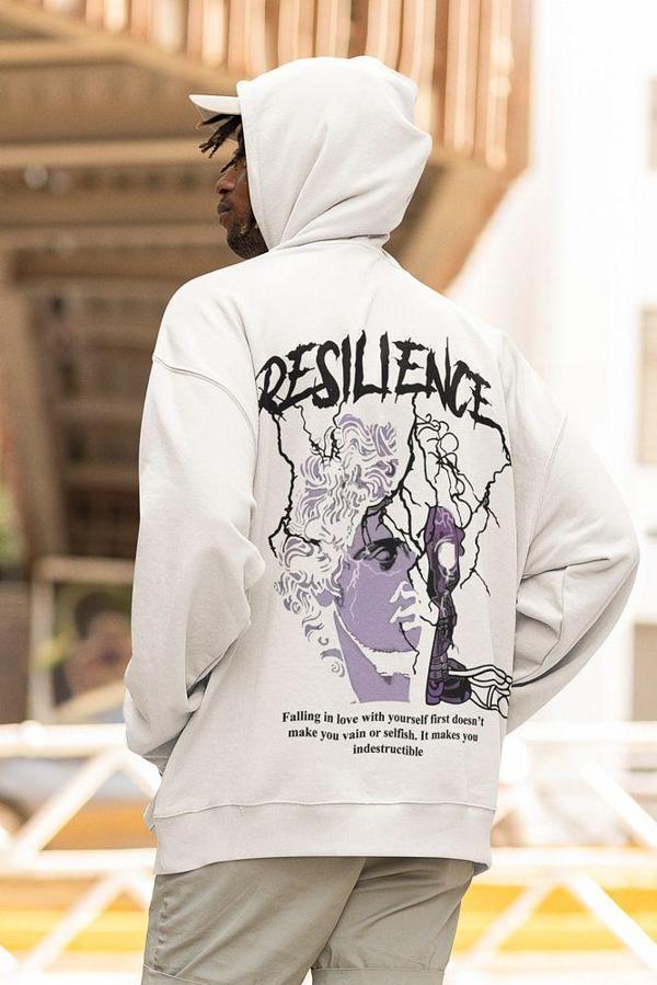 Resilience Baskılı Unisex Oversize Tasarım Hoodie - Image 1