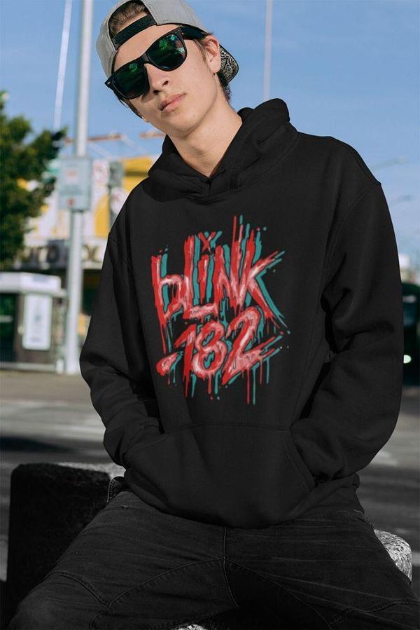 Blink-182 Grafiti Baskılı Unisex Oversize Hoodie - Image 1