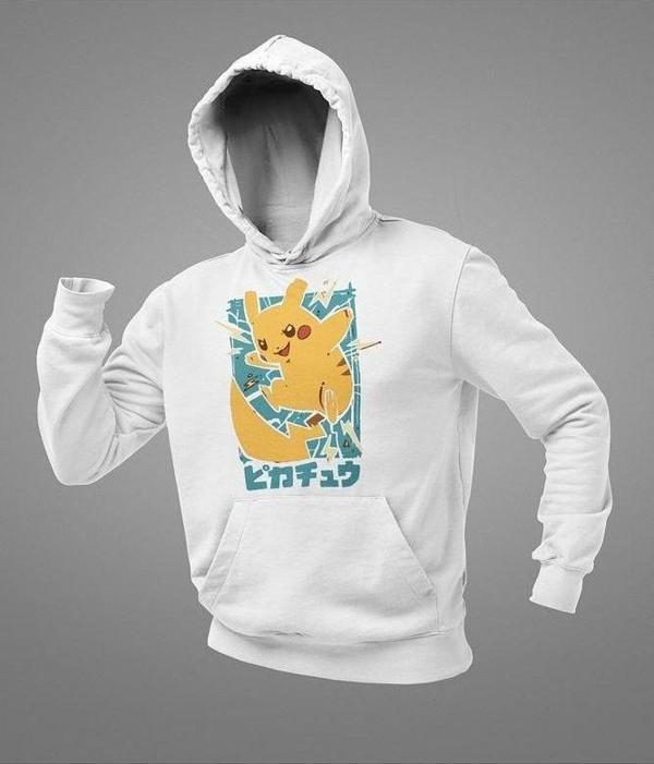 Çizgi Film Pokemon Pikaçu Baskılı Unisex Oversize Hoodie - Image 1