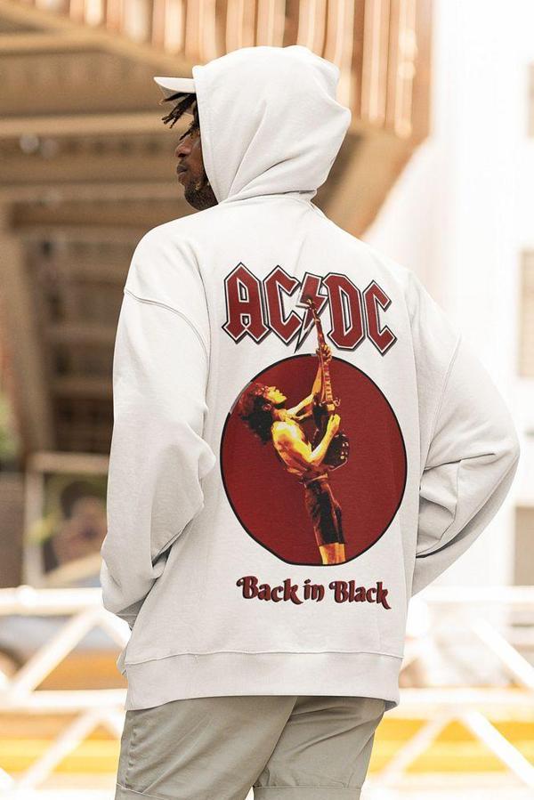 AC DC Back In Black Müzik Grubu Baskılı Unisex Oversize Tasarım Hoodie - Image 1