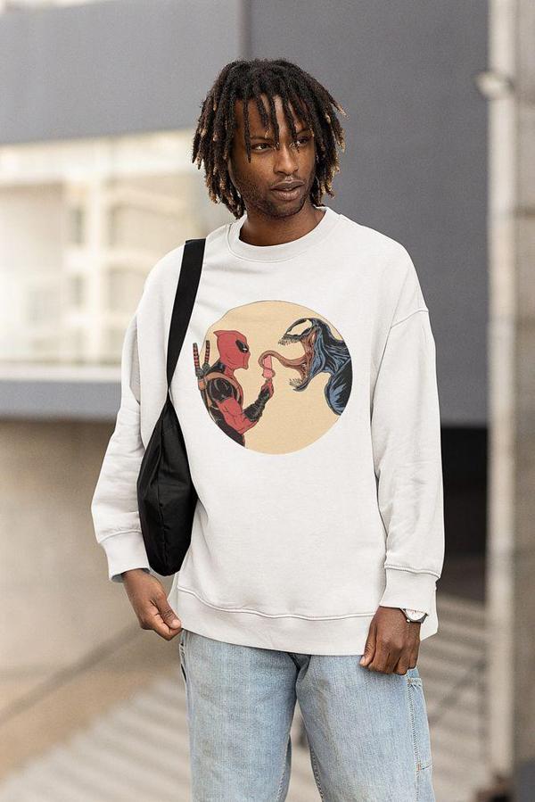 Deadpool x Venom Baskılı Unisex Oversize Tasarım Sweatshirt - Image 1