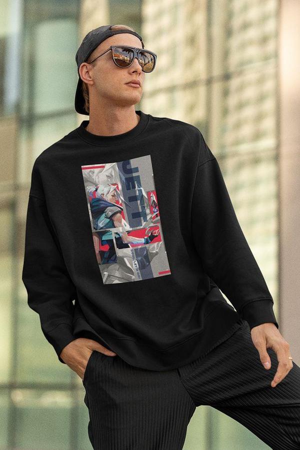 Jett Karakter Baskılı Unisex Oversize Valoorant Sweatshirt - Image 1