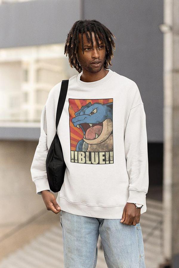 Pokemon Blue Baskılı Unisex Oversize Çizgi Film Sweatshirt - Image 1