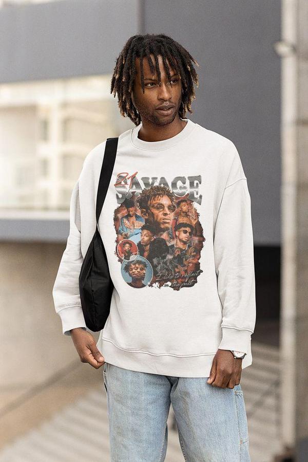 21 Savage Rapper Baskılı Unisex Oversize Rap Sweatshirt - Image 1