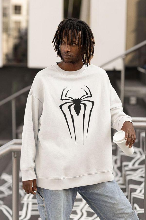 Spider-Man Logo Baskılı Unisex Oversize Örümcek Adam Sweatshirt - Image 1