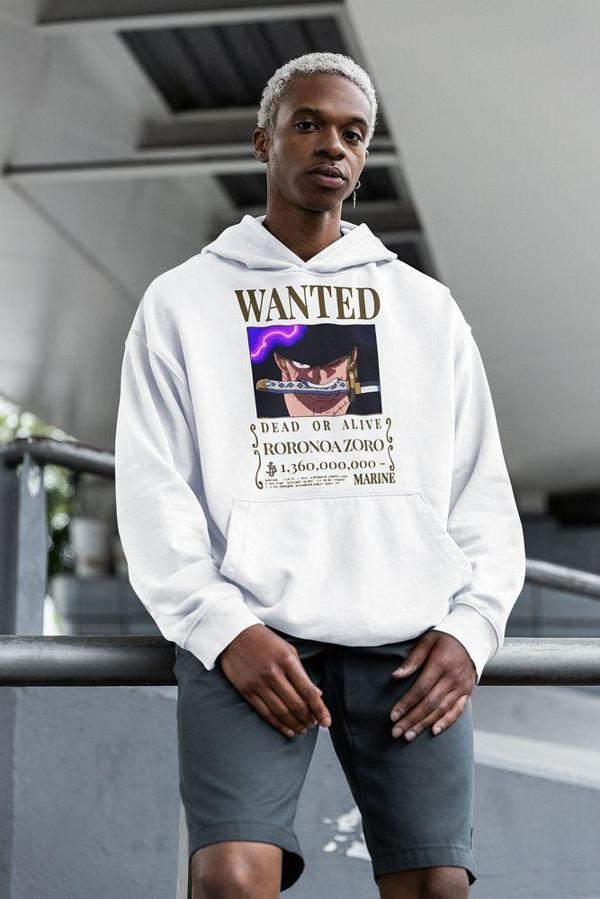 Wanted Roronoa Zoro Baskılı Unisex Oversize Anime Hoodie - Image 1