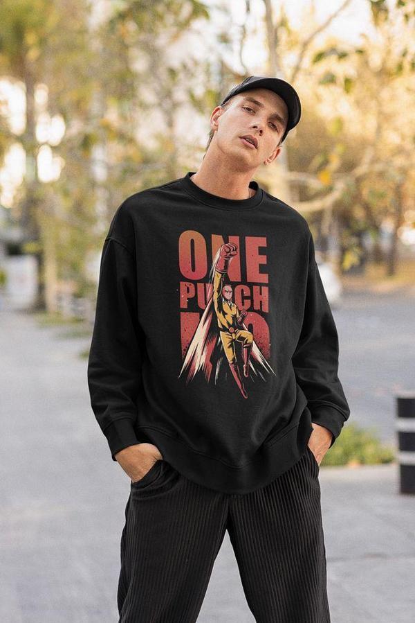 One Punch Hero Baskılı Unisex Oversize Anime Karakter Sweatshirt - Image 1