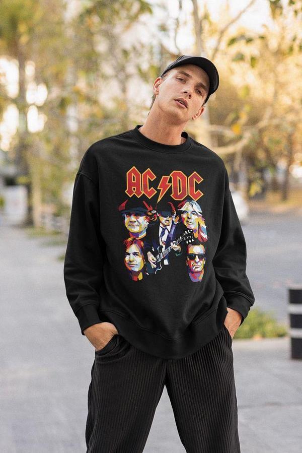 Rock Metal Müzik Grubu Üyeleri Baskılı Unisex Oversize AC DC Sweatshirt - Image 1