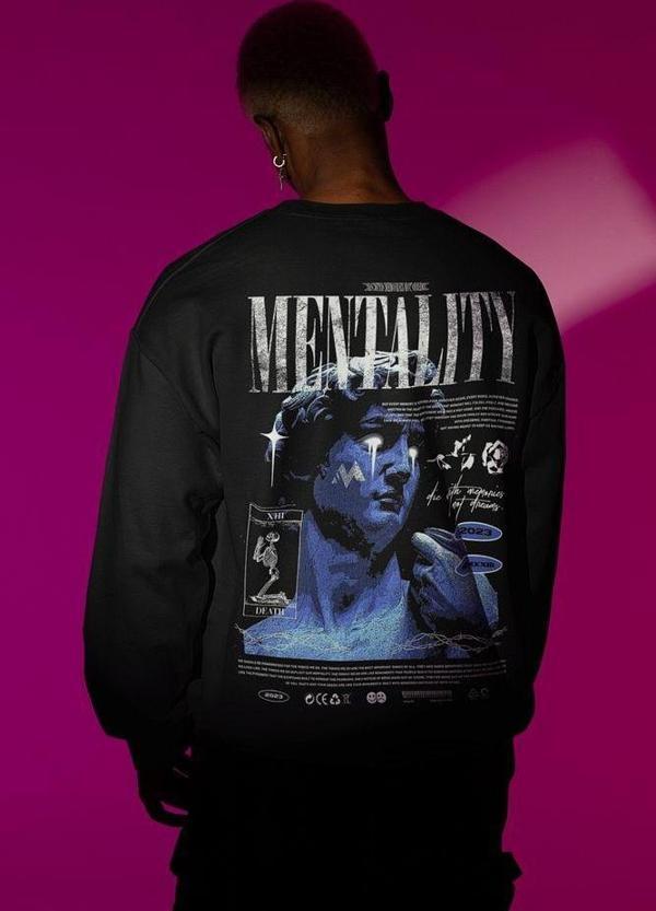 Mentality Baskılı Unisex Oversize Tasarım Sweatshirt - Image 1
