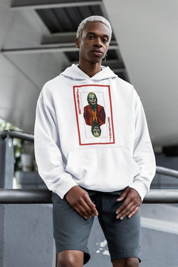 Joker Tasarım Kart Baskılı Unisex Oversize Hoodie - Image 1