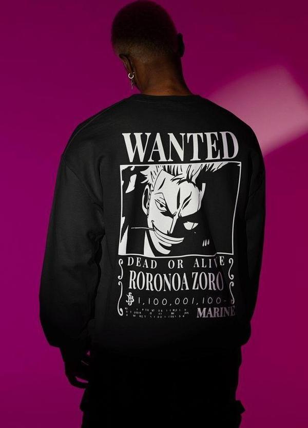 Wanted Roronoa Zoro Baskılı Unisex Oversize Anime Karakter Sweatshirt - Image 1