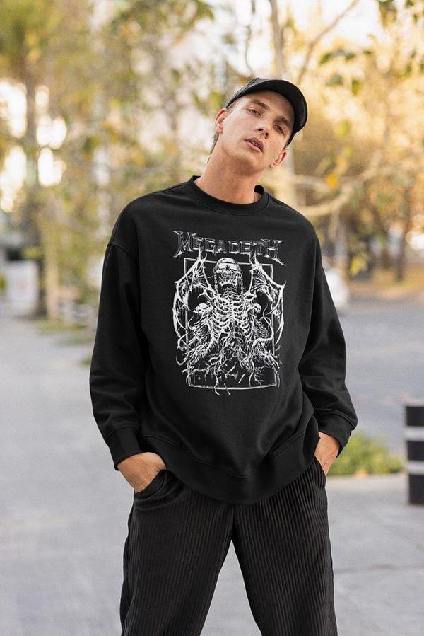 Rock Metal Müzik Grubu Baskılı Unisex Oversize Megadeth Sweatshirt - Image 1