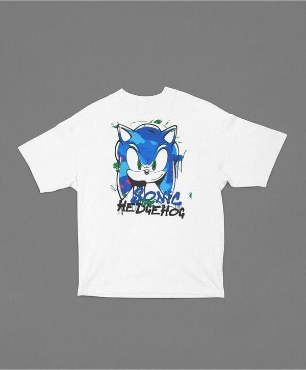Sonic The Hedgehog Baskılı Unisex Tişört, Oversize Çizgi Film Tişört - Image 1