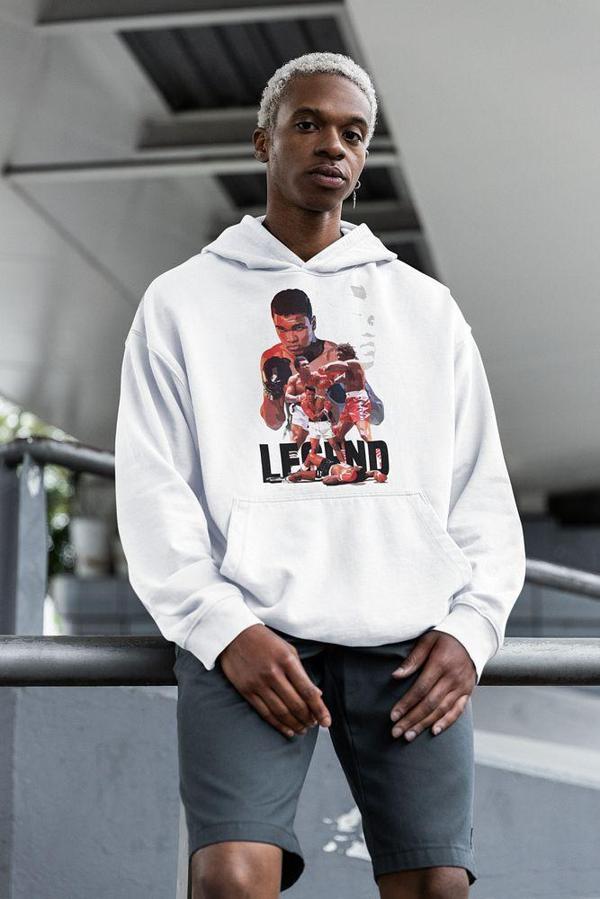 Legend Muhammeed Alii Clay Baskılı Unisex Oversize Boksör Hoodie - Image 1